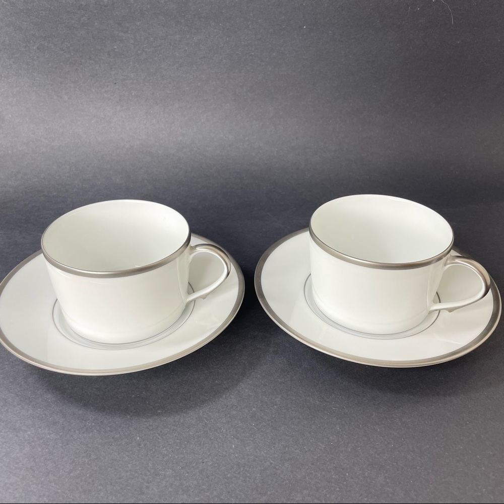 Raynaud Limoges FONTAINEBLEAU PLATINUM Filet Cup & Saucer France Set of 2 NEW